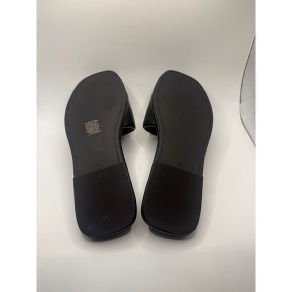 Tory Burch Women’s Size 9 Black Leather Logo Flat Slide Sandals Slip On - Picture 2 of 8